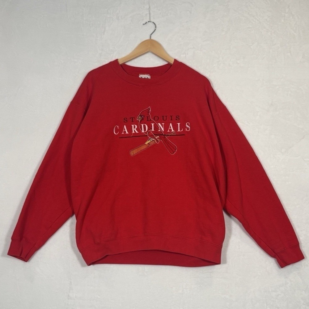Vintage 90s Red & Navy Lee St. Louis Cardinals MLB Baseball Sweater Size Large
